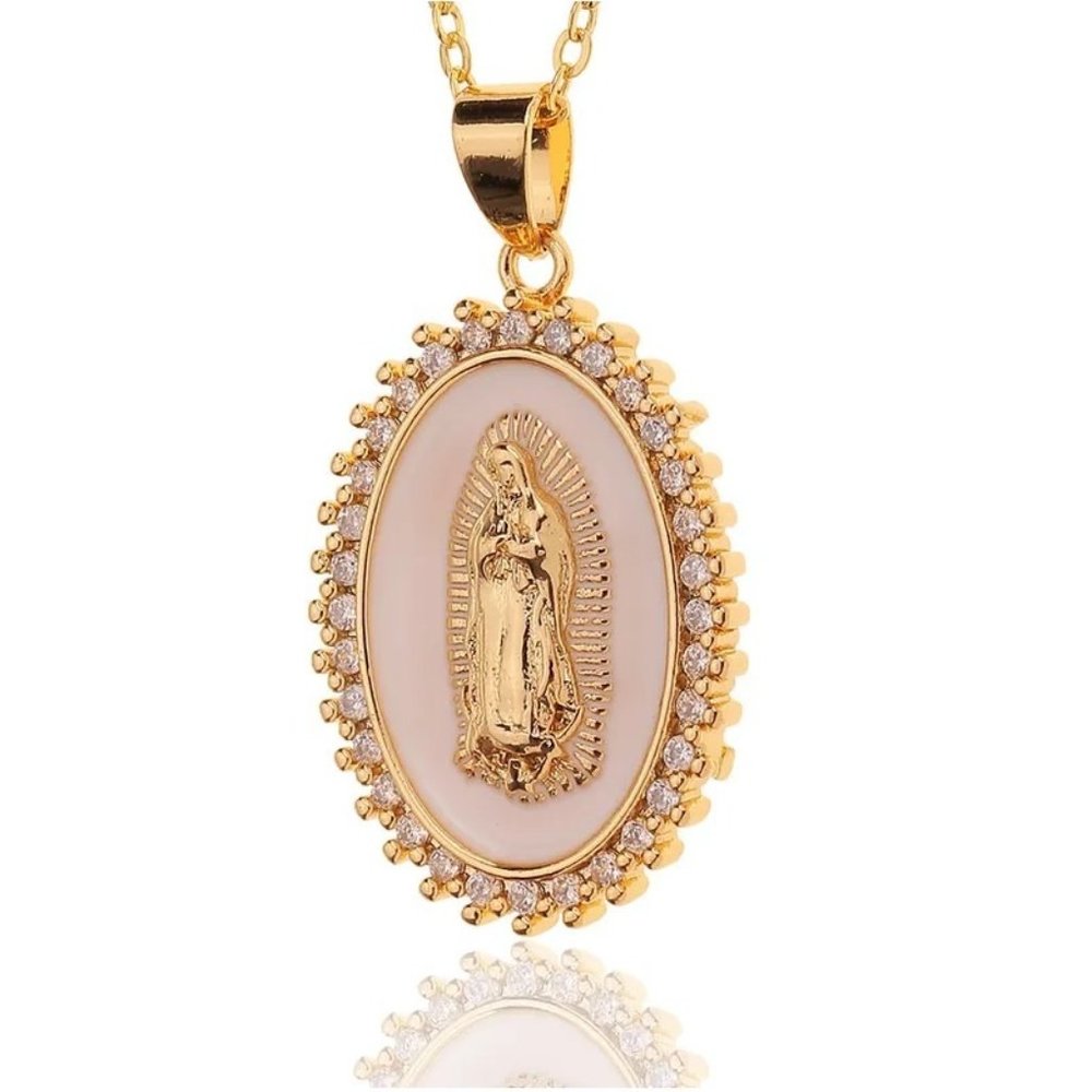 Guadalupe White Pendant Women's Religious Necklace